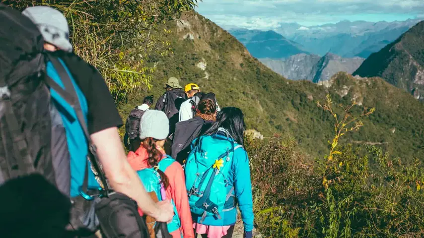 Members of a hiking party on the trail
